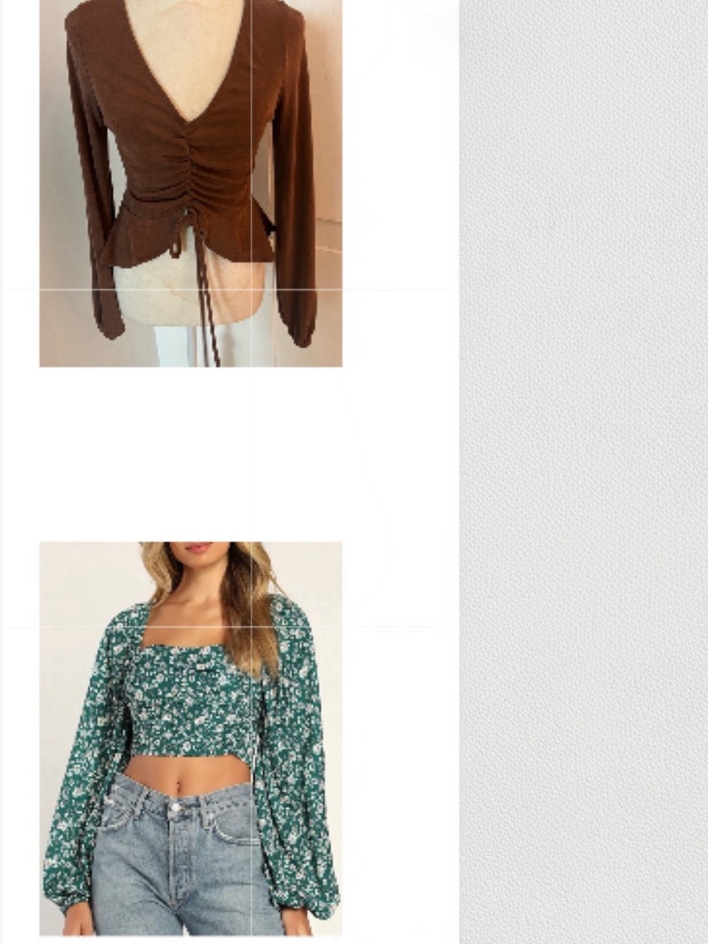 Bundle of 2 Tops- Brown Ruched Peplum Top & Green & Beige Print Smocked Top.